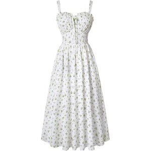 Women Floral Corset Dress, Long Dress White Green